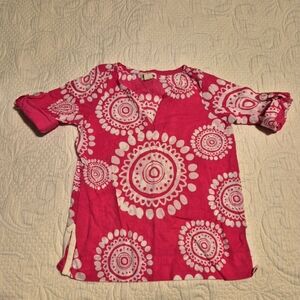 Hatley girl's size 2T convertible sleeve fuchsia & white Tunic VGUC